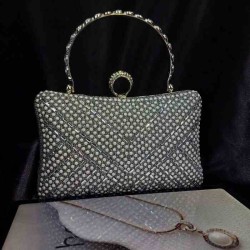 کیف  مجلسی تک دسته نگین مروارید  - با دسته فلزی و زنجیر